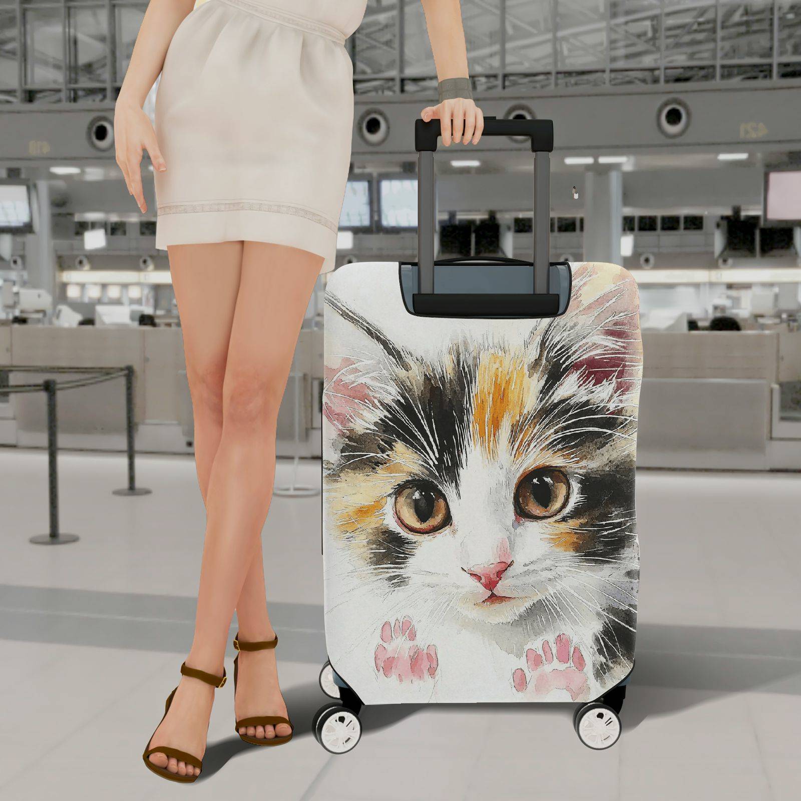 1-Piece Cute Adorable Cat Watercolor Animal Art  Suitcase Luggage Cover, Stretch Protective Sleeve