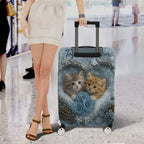 1-Piece Cute Winter Cat Heart Snowflake Rose  Suitcase Luggage Cover, Stretch Protective Sleeve