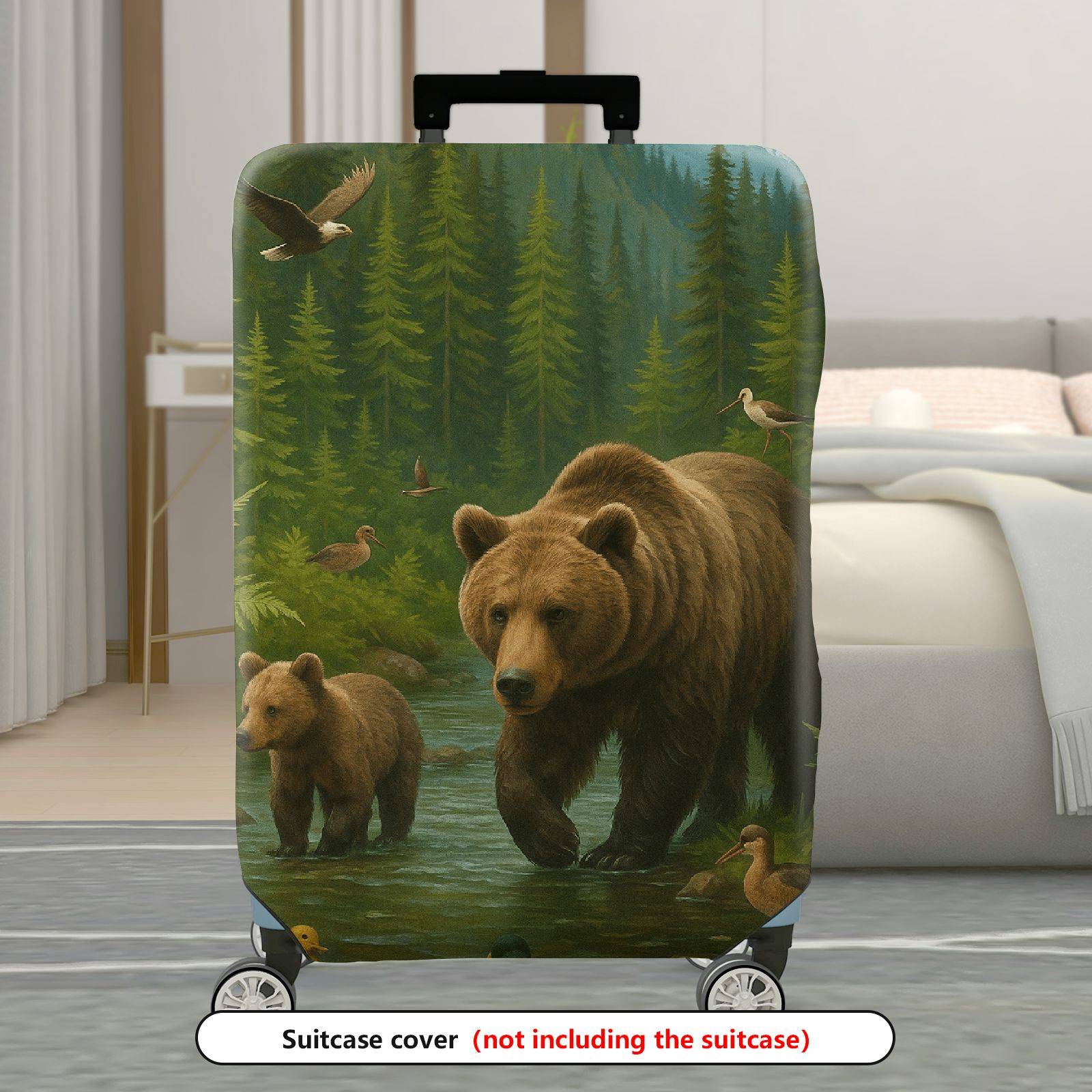1-Piece Bear Forest Wildlife Scenic Nature Animal Landscape  Suitcase Luggage Cover, Stretch Protective Sleeve