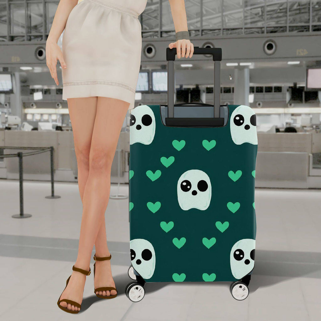 1-Piece Ghost Heart Love Cute Fun Green  Suitcase Luggage Cover, Stretch Protective Sleeve