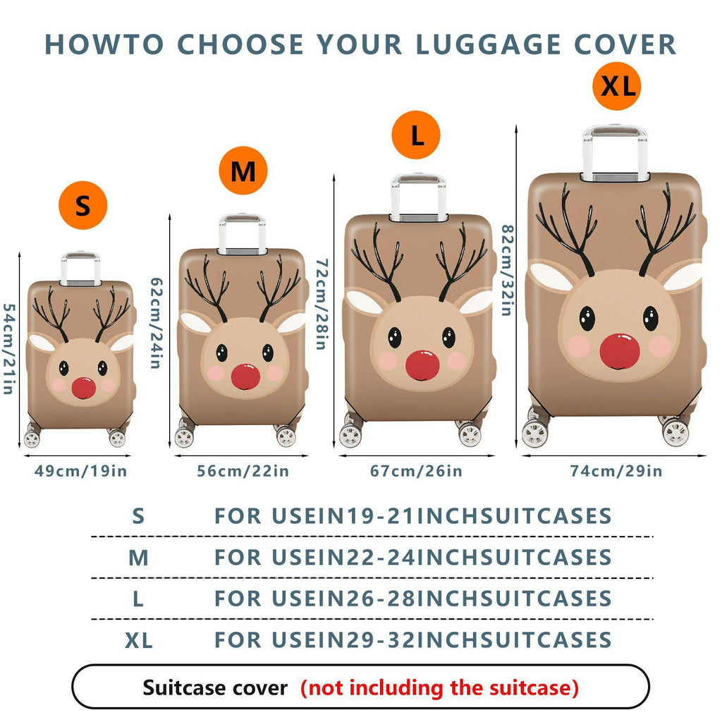1-Piece Reindeer Christmas Festive Cute Fun Holiday  Suitcase Luggage Cover, Stretch Protective Sleeve
