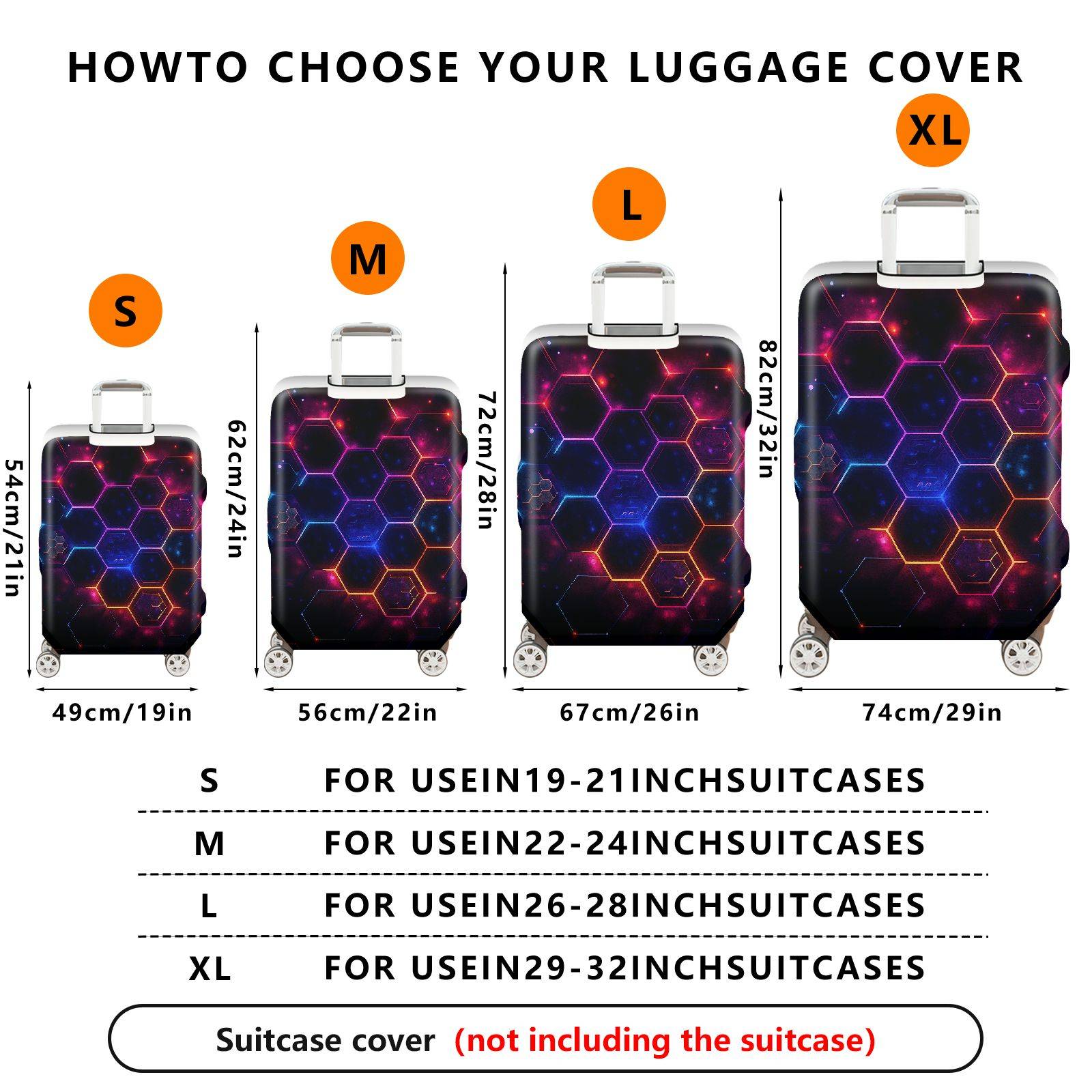 1-Piece Hexagon Pattern Luminous Galaxy Abstract Cosmic  Suitcase Luggage Cover, Stretch Protective Sleeve