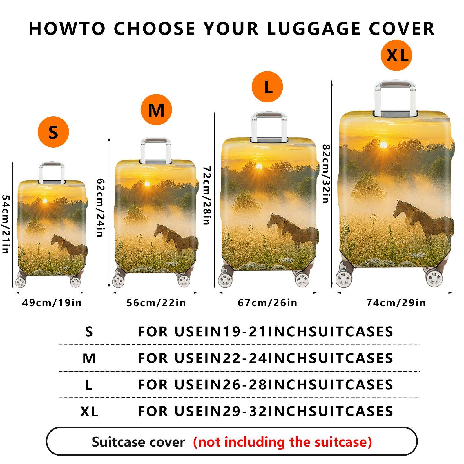 1-Piece Sunrise Horse Nature Landscape Scenery Mist  Suitcase Luggage Cover, Stretch Protective Sleeve