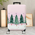 1-Piece Christmas Tree Snow Stars Pink Green Winter Holiday  Suitcase Luggage Cover, Stretch Protective Sleeve