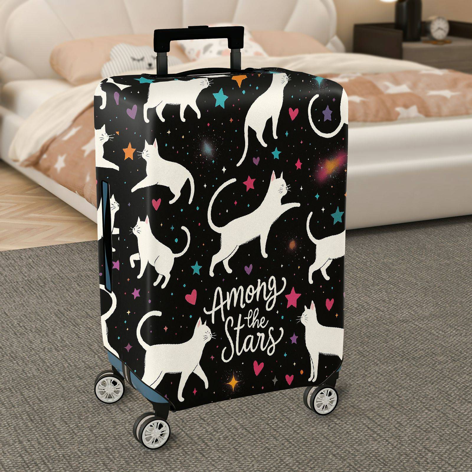1-Piece Starry Cat Hearts Cosmic Whimsical  Suitcase Luggage Cover, Stretch Protective Sleeve