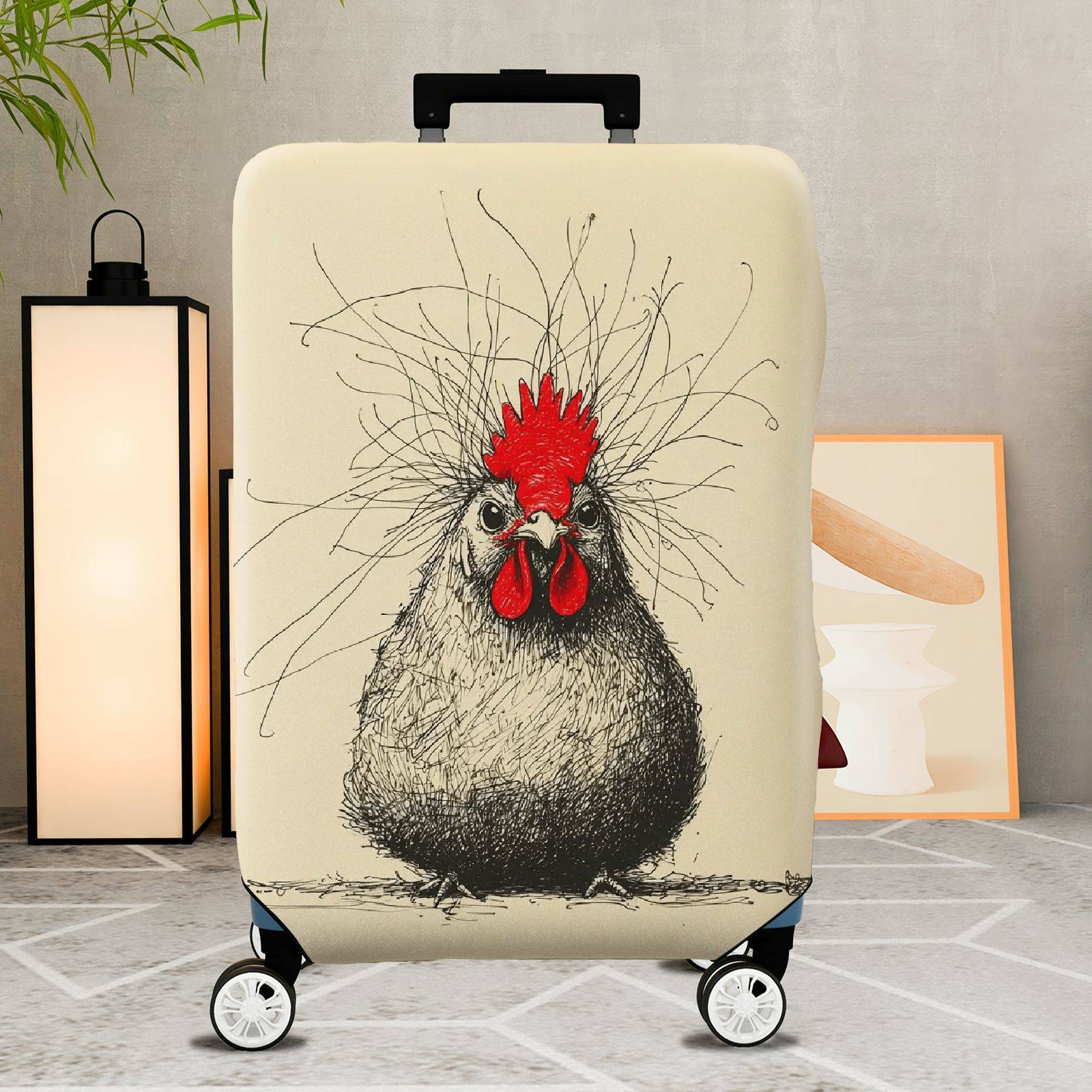 1-Piece Artistic Chicken Sketch  Animal Graphic Fun  Suitcase Luggage Cover, Stretch Protective Sleeve