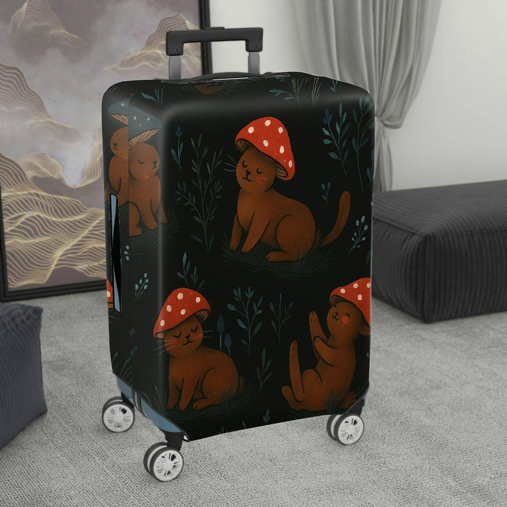 1-Piece Adorable Forest Mushroom Rabbit Woodland Black  Suitcase Luggage Cover, Stretch Protective Sleeve