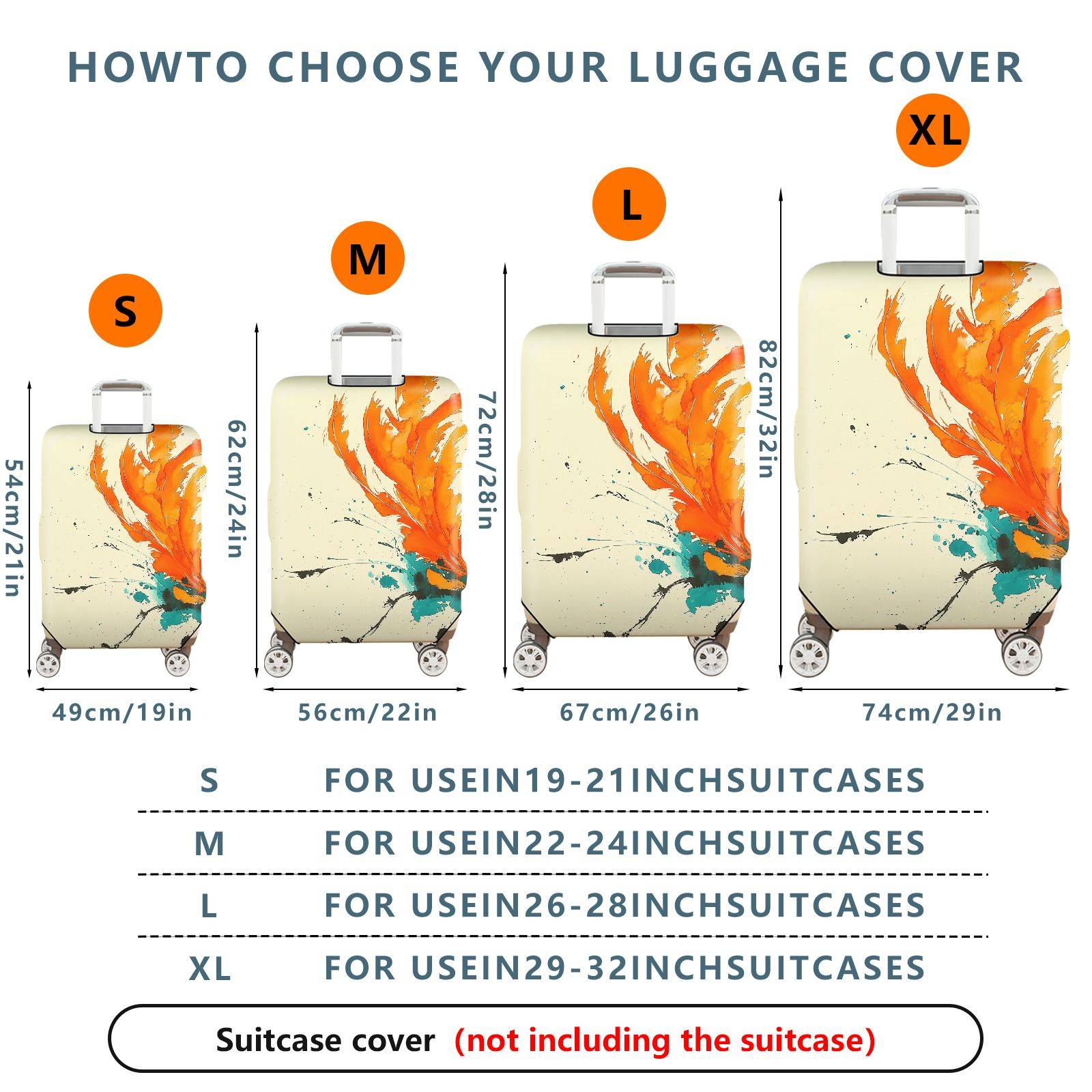 1-Piece Abstract Orange Feather Brush Colorful Splatter Art  Suitcase Luggage Cover, Stretch Protective Sleeve