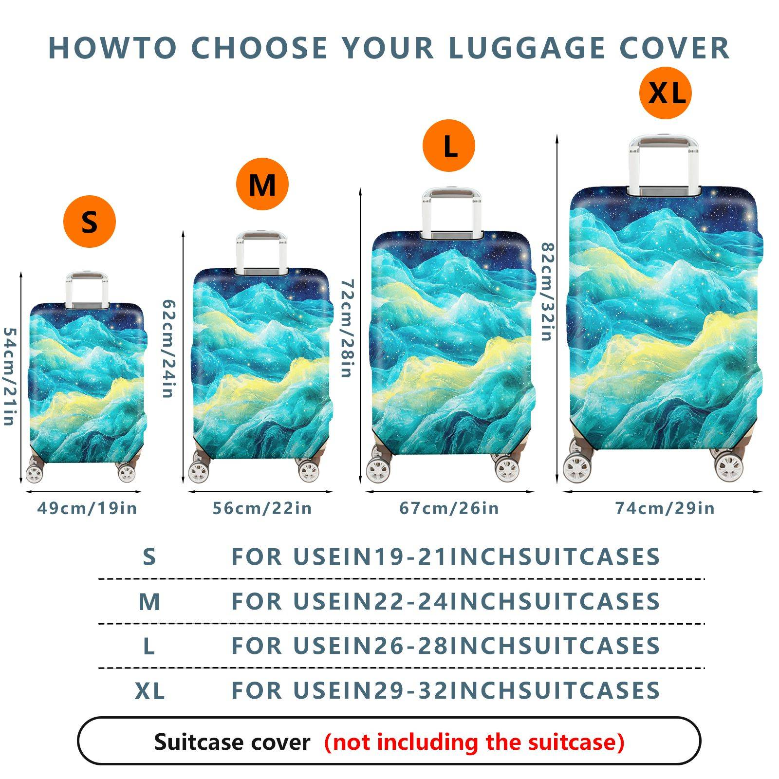 1-Piece Cosmic Ocean Wave Galaxy Starry Night  Suitcase Luggage Cover, Stretch Protective Sleeve