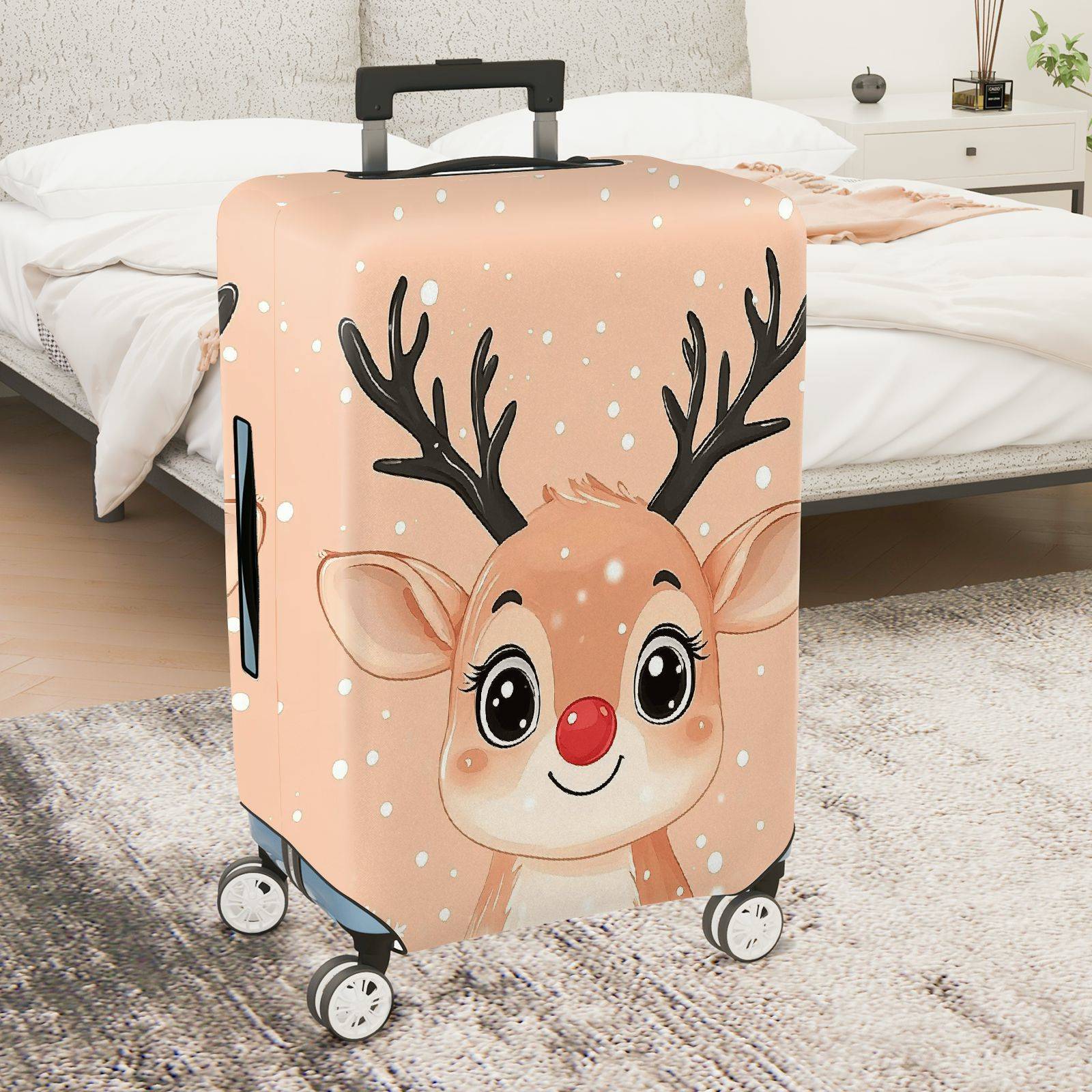 1-Piece Cute Festive Reindeer Snow  Holiday  Suitcase Luggage Cover, Stretch Protective Sleeve