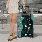 1-Piece Abstract Heart Leaf Artistic Pastel Green Decorative  Suitcase Luggage Cover, Stretch Protective Sleeve