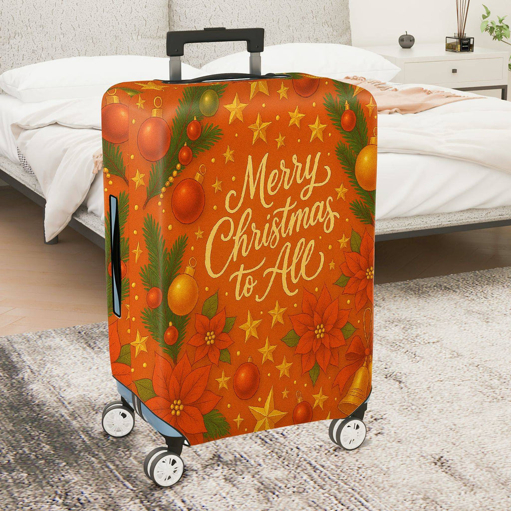 1-Piece Merry Christmas Poinsettia Orange Holiday Winter  Suitcase Luggage Cover, Stretch Protective Sleeve
