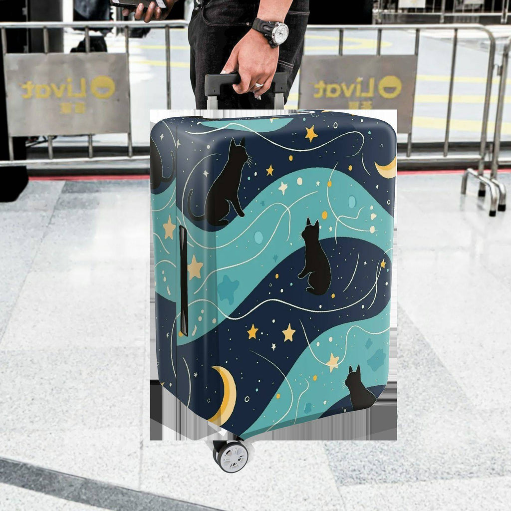 1-Piece Cat Starry Night Moon Galaxy Cosmic  Suitcase Luggage Cover, Stretch Protective Sleeve