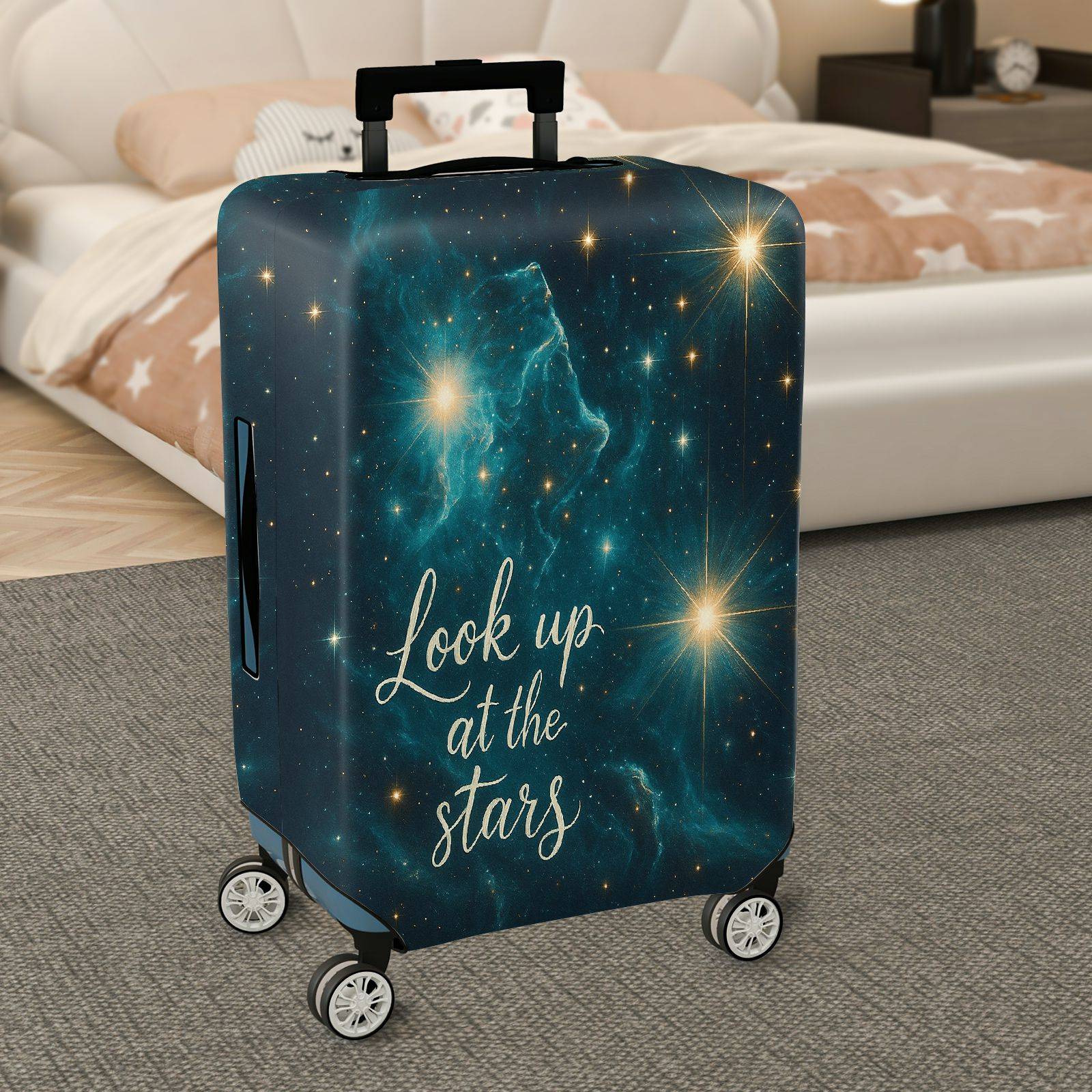 1-Piece Starry Night Cosmic Universe Inspirational Quote  Suitcase Luggage Cover, Stretch Protective Sleeve