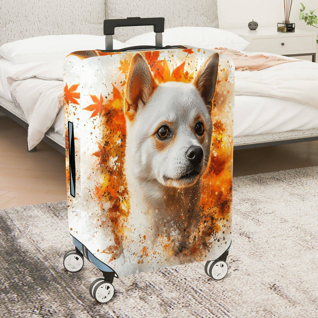 1-Piece Cute Dog Autumn Leaves Artistic Abstract Orange  Suitcase Luggage Cover, Stretch Protective Sleeve