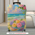 1-Piece Beach Floral Sunset Scenic Sea Rose Hydrangea  Suitcase Luggage Cover, Stretch Protective Sleeve
