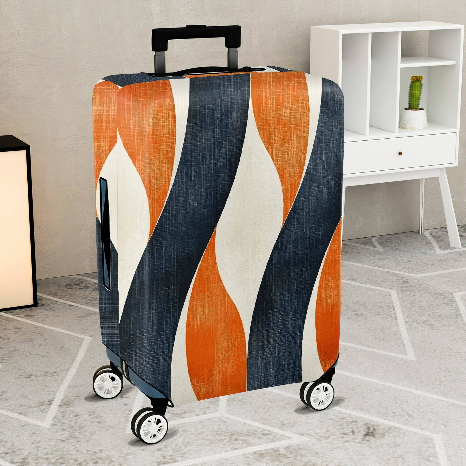 1-Piece Abstract Orange Blue Wave Pattern Stripes Artistic Modern  Suitcase Luggage Cover, Stretch Protective Sleeve