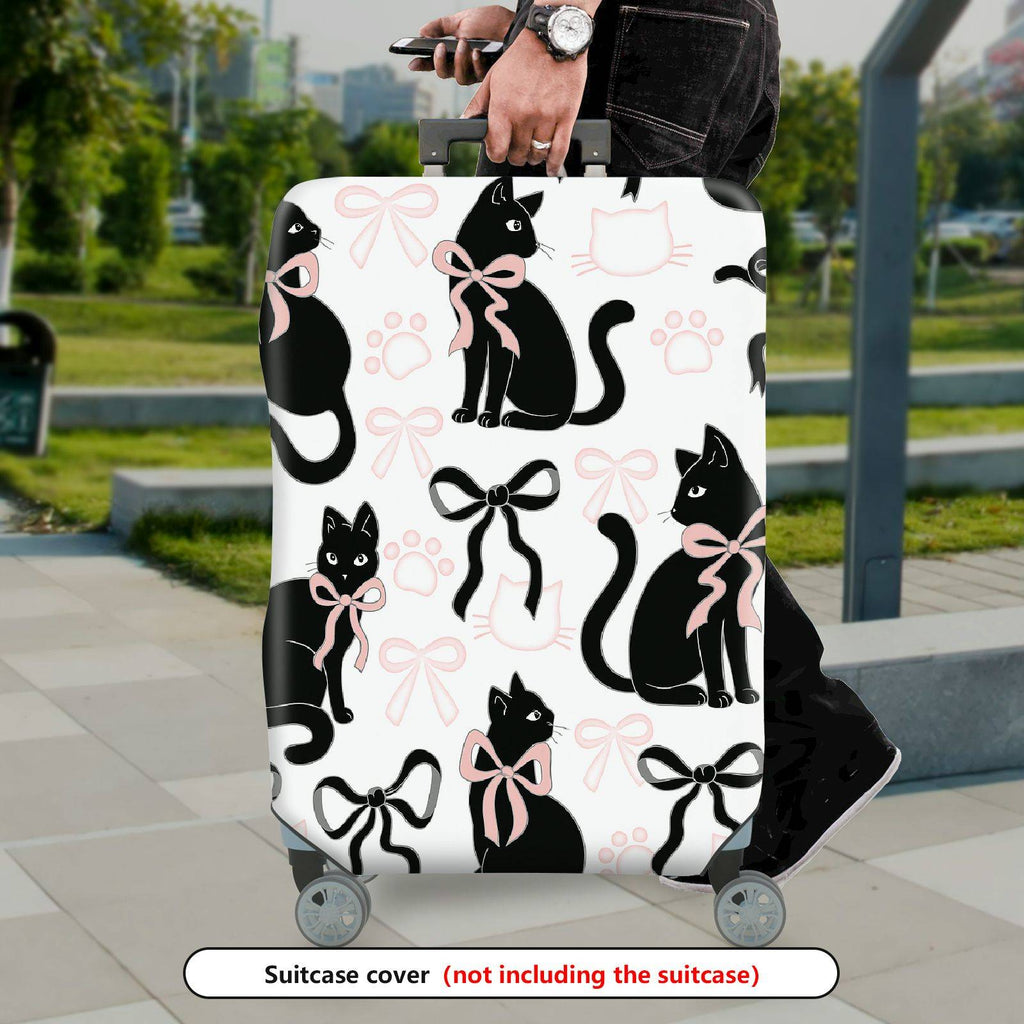 1-Piece Black Cat Bow Knot Paw Ribbon Cute  Suitcase Luggage Cover, Stretch Protective Sleeve