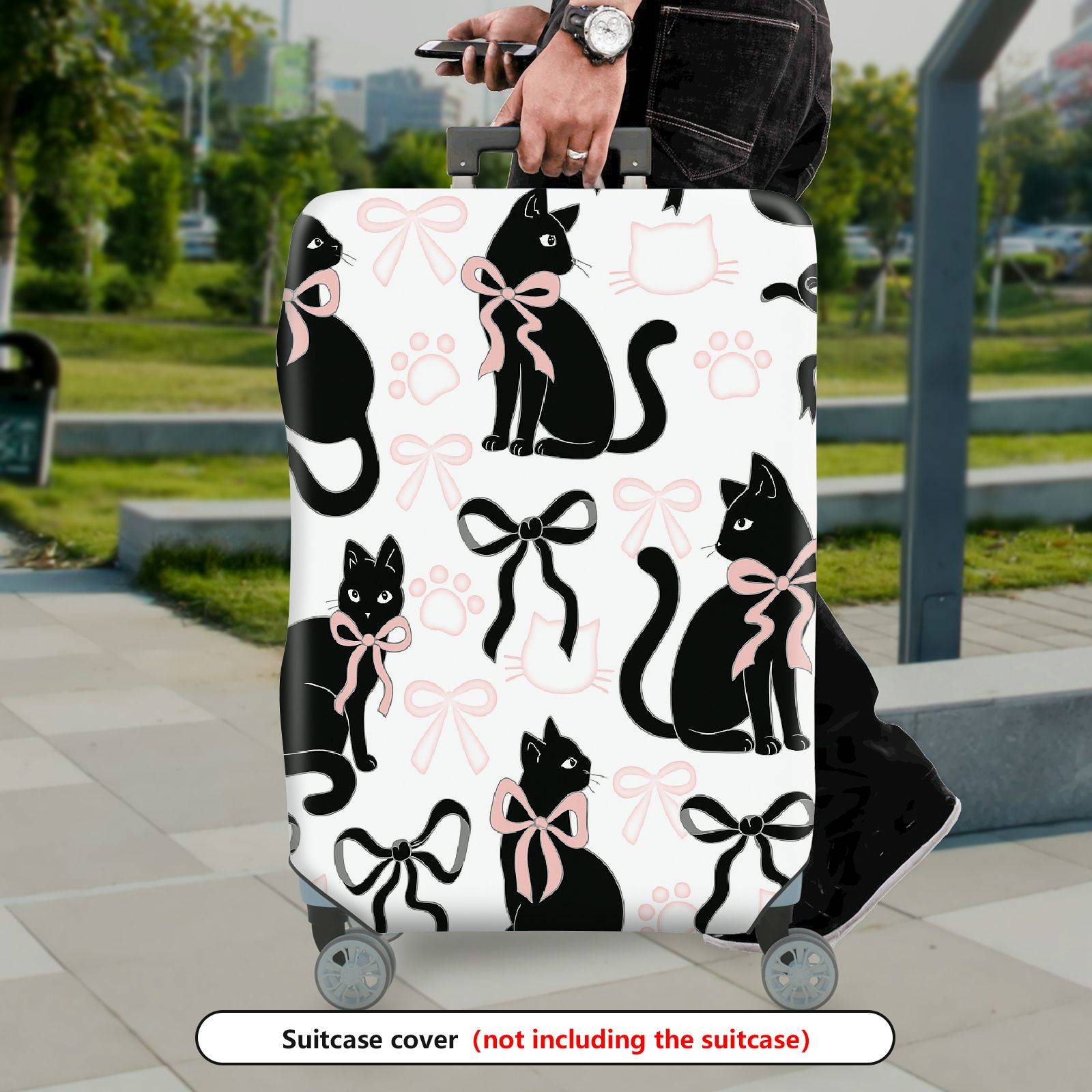 1-Piece Black Cat Bow Knot Paw Ribbon Cute  Suitcase Luggage Cover, Stretch Protective Sleeve