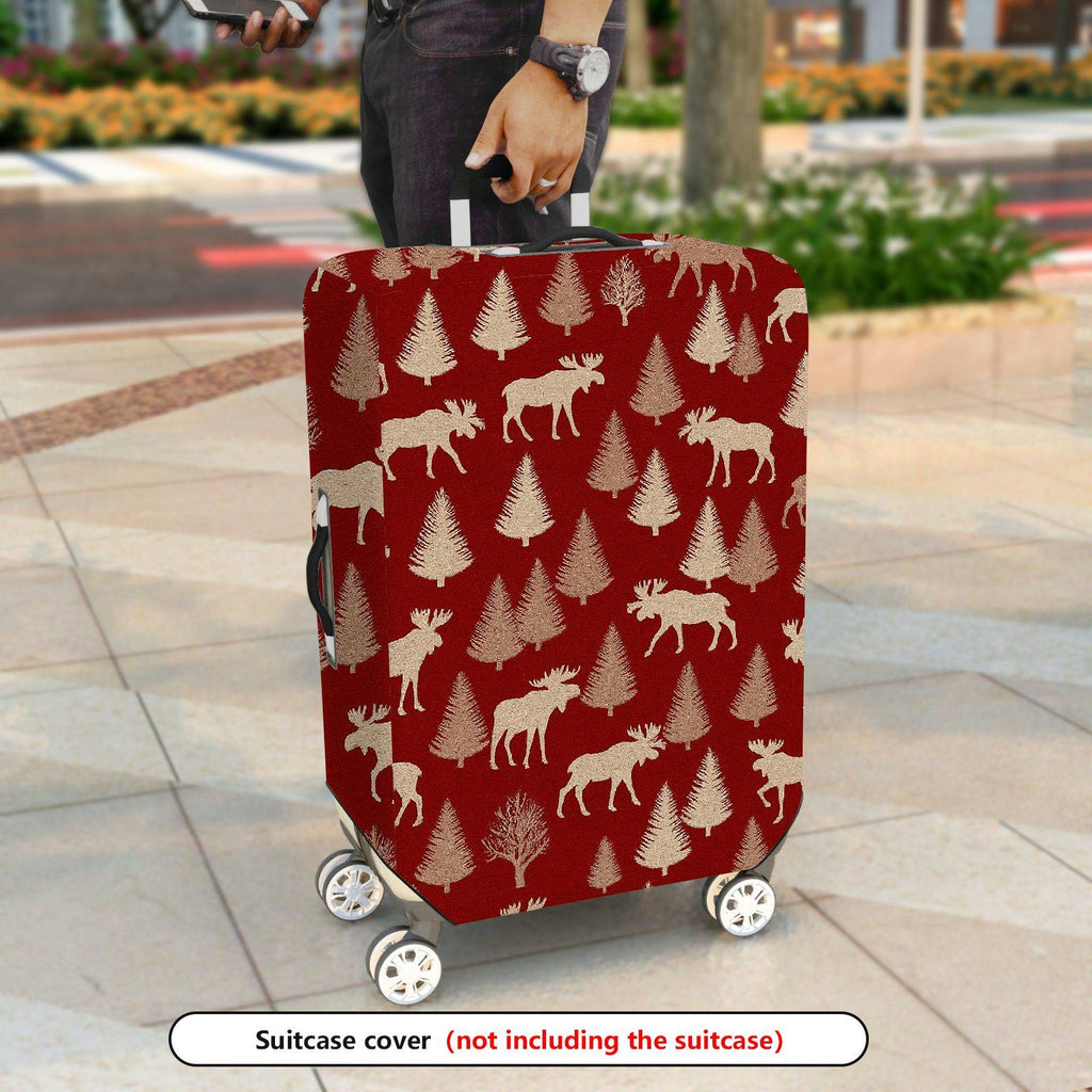 1-Piece Elk Tree Forest Red Holiday Festive  Suitcase Luggage Cover, Stretch Protective Sleeve