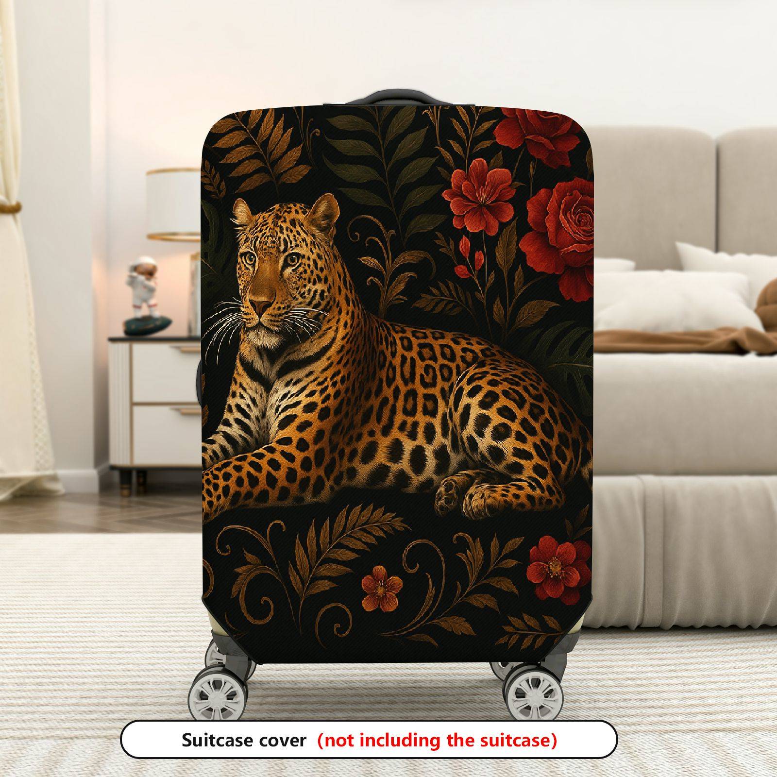 1-Piece Animal Floral Pattern Leopard Rose Leaf Art  Suitcase Luggage Cover, Stretch Protective Sleeve