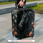 1-Piece Black Horse Floral Art  Suitcase Luggage Cover, Stretch Protective Sleeve