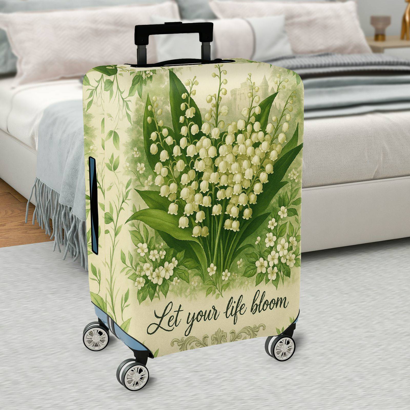 1-Piece Floral Blossom Green Nature Botanical Inspirational Quote  Suitcase Luggage Cover, Stretch Protective Sleeve