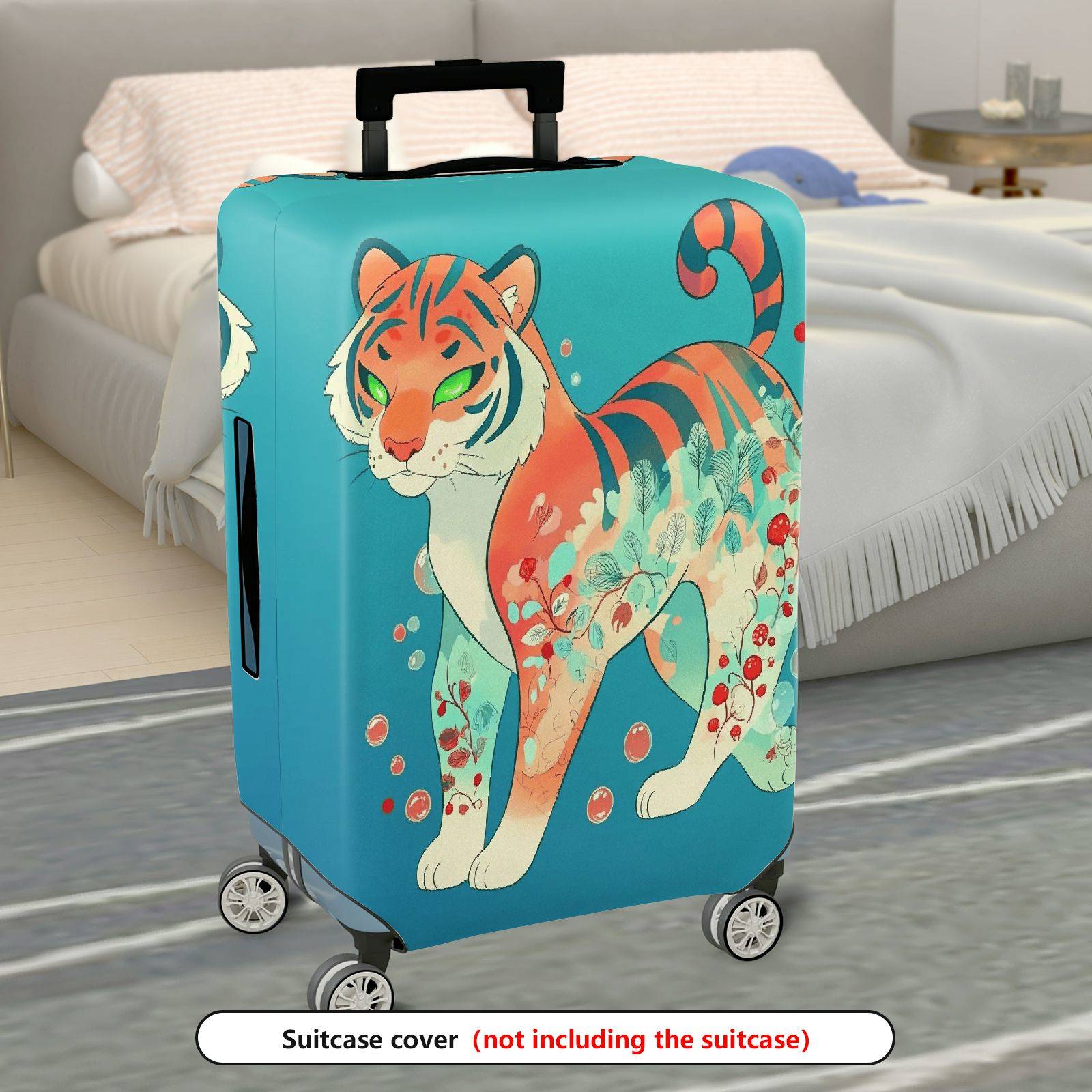 1-Piece Tiger Floral Artistic Colorful Eye-catching Unique  Suitcase Luggage Cover, Stretch Protective Sleeve