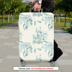 1-Piece Abstract Floral Leaves Blue White Pastel Printed  Suitcase Luggage Cover, Stretch Protective Sleeve