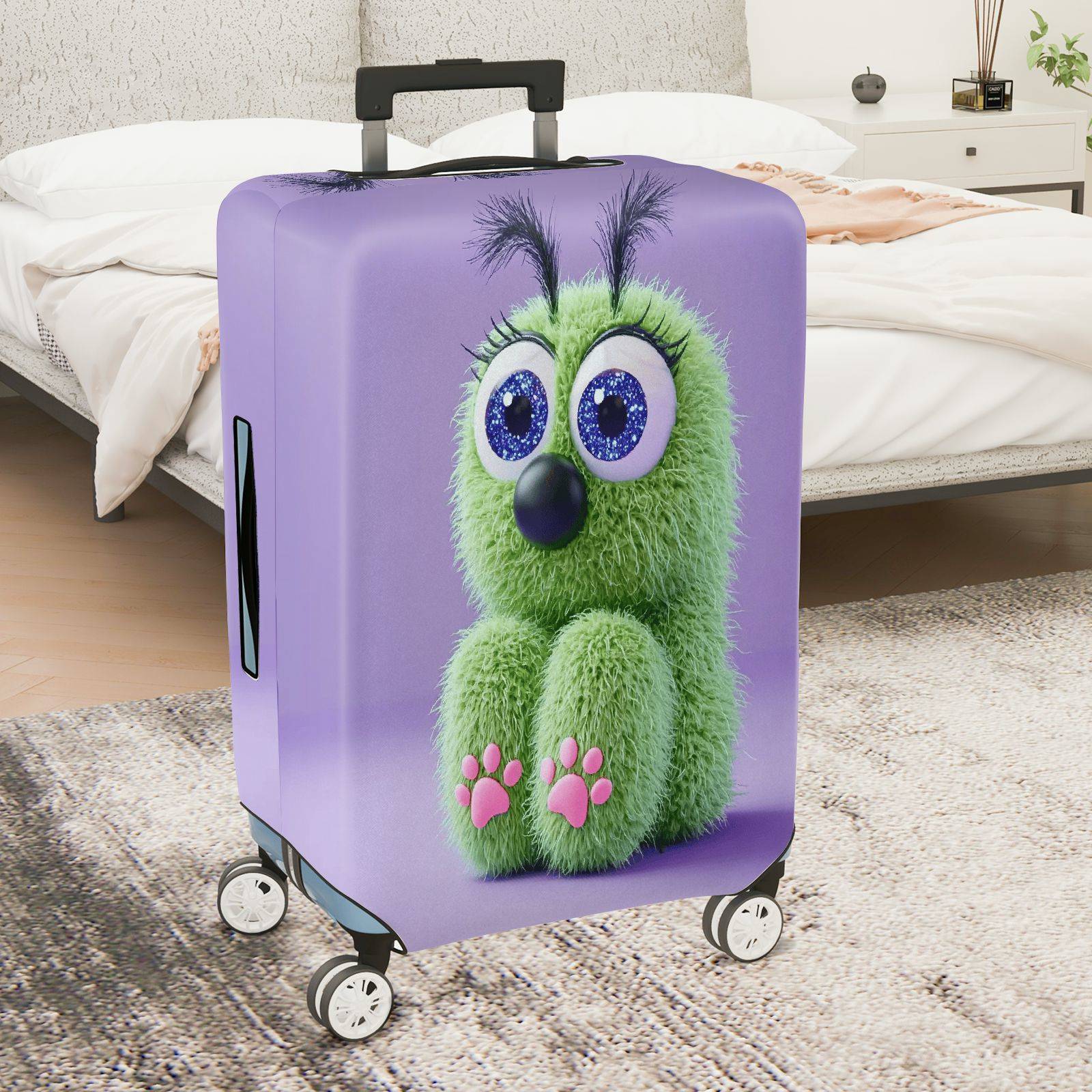 1-Piece Cute Furry  Green Animal Fantasy Purple  Suitcase Luggage Cover, Stretch Protective Sleeve