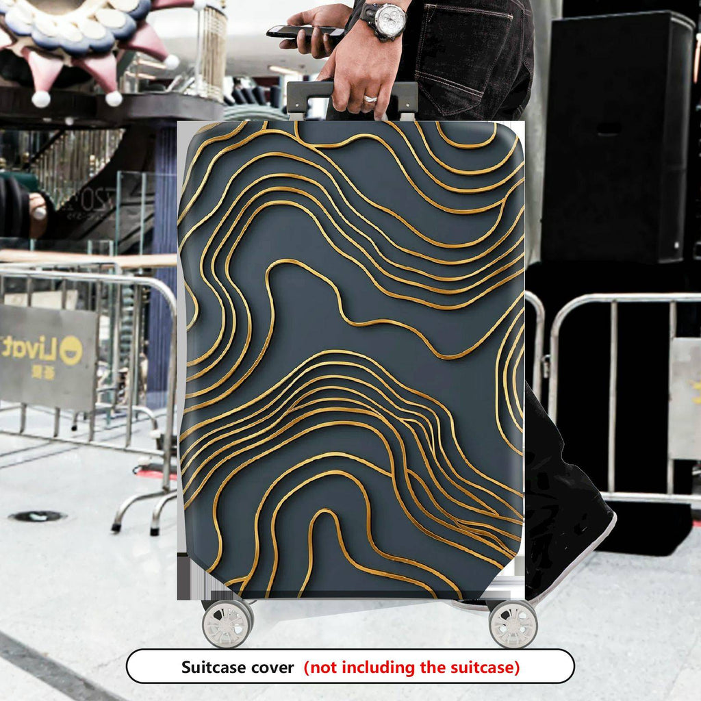 1-Piece Abstract Gold Line Geometric Modern Art  Suitcase Luggage Cover, Stretch Protective Sleeve