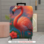1-Piece Tropical Flamingo Sunset Landscape Hibiscus  Suitcase Luggage Cover, Stretch Protective Sleeve