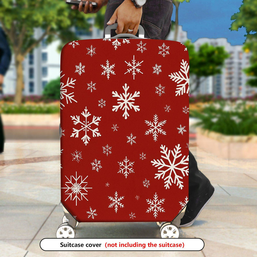 1-Piece Red White Snowflake Christmas Holiday Winter Pattern  Suitcase Luggage Cover, Stretch Protective Sleeve