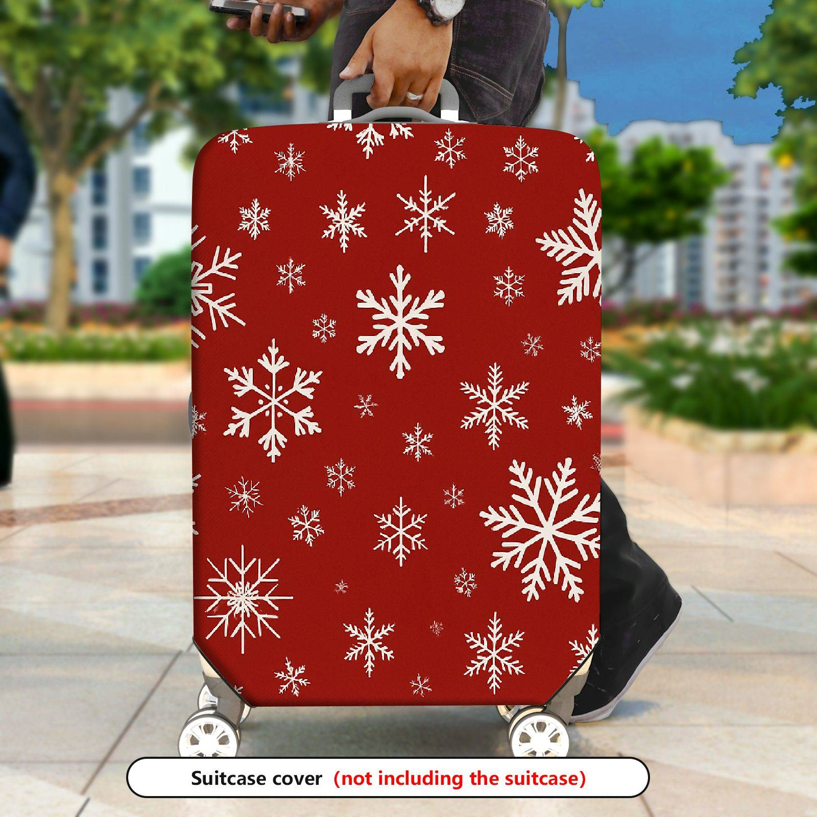 1-Piece Red White Snowflake Christmas Holiday Winter Pattern  Suitcase Luggage Cover, Stretch Protective Sleeve