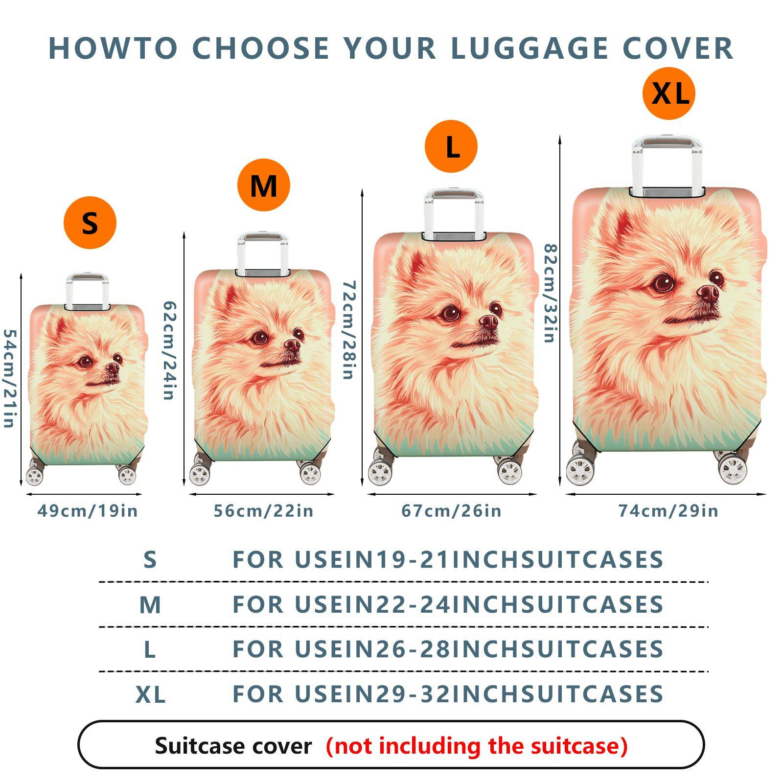 1-Piece Cute Fluffy Pomeranian Pet Dog Animal  Suitcase Luggage Cover, Stretch Protective Sleeve