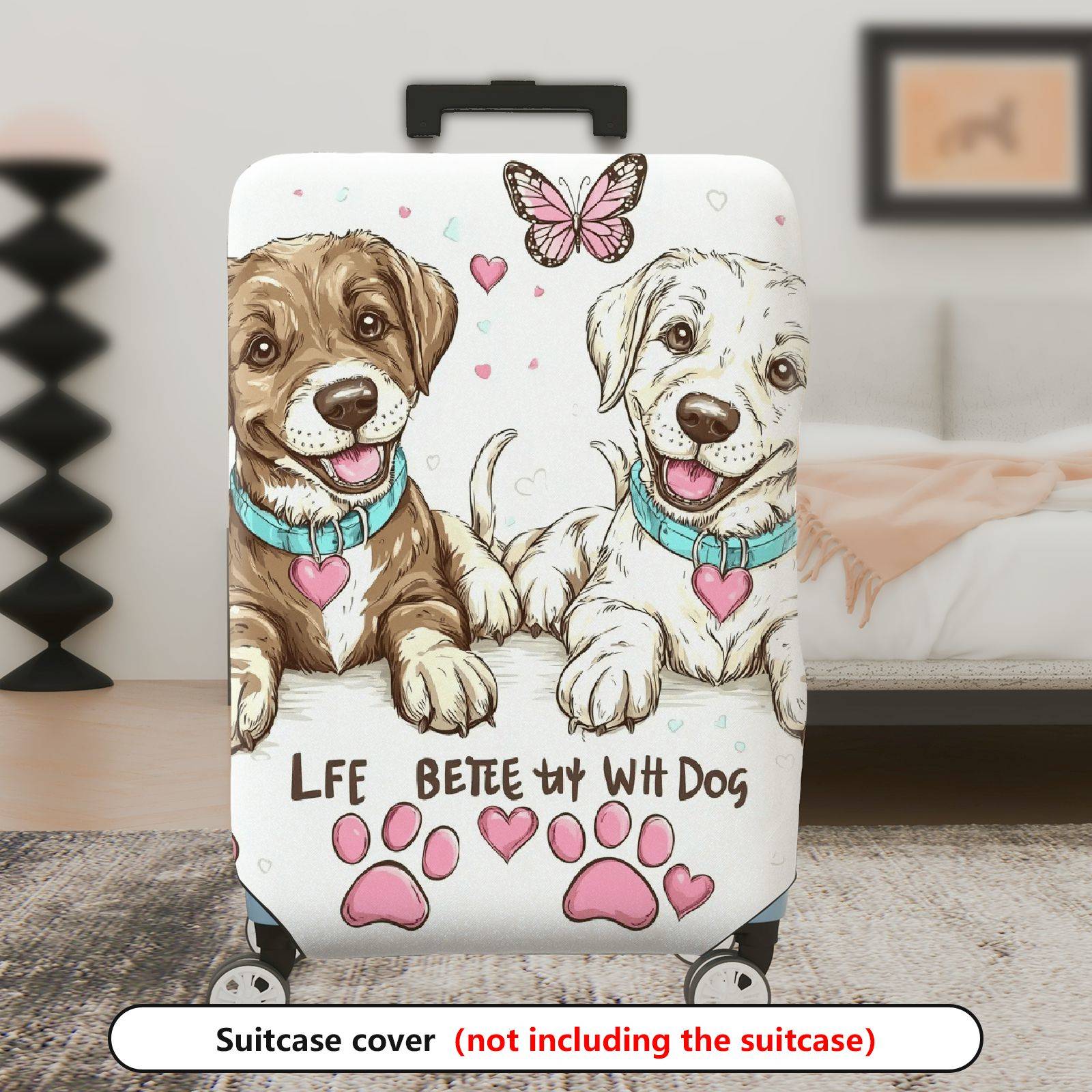 1-Piece Cute  Dog Heart Paw Print Butterfly  Suitcase Luggage Cover, Stretch Protective Sleeve
