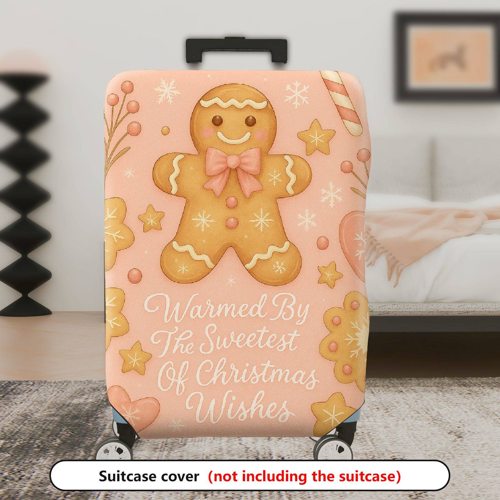 1-Piece Gingerbread Cookie Christmas Holiday Festive Cheer  Suitcase Luggage Cover, Stretch Protective Sleeve