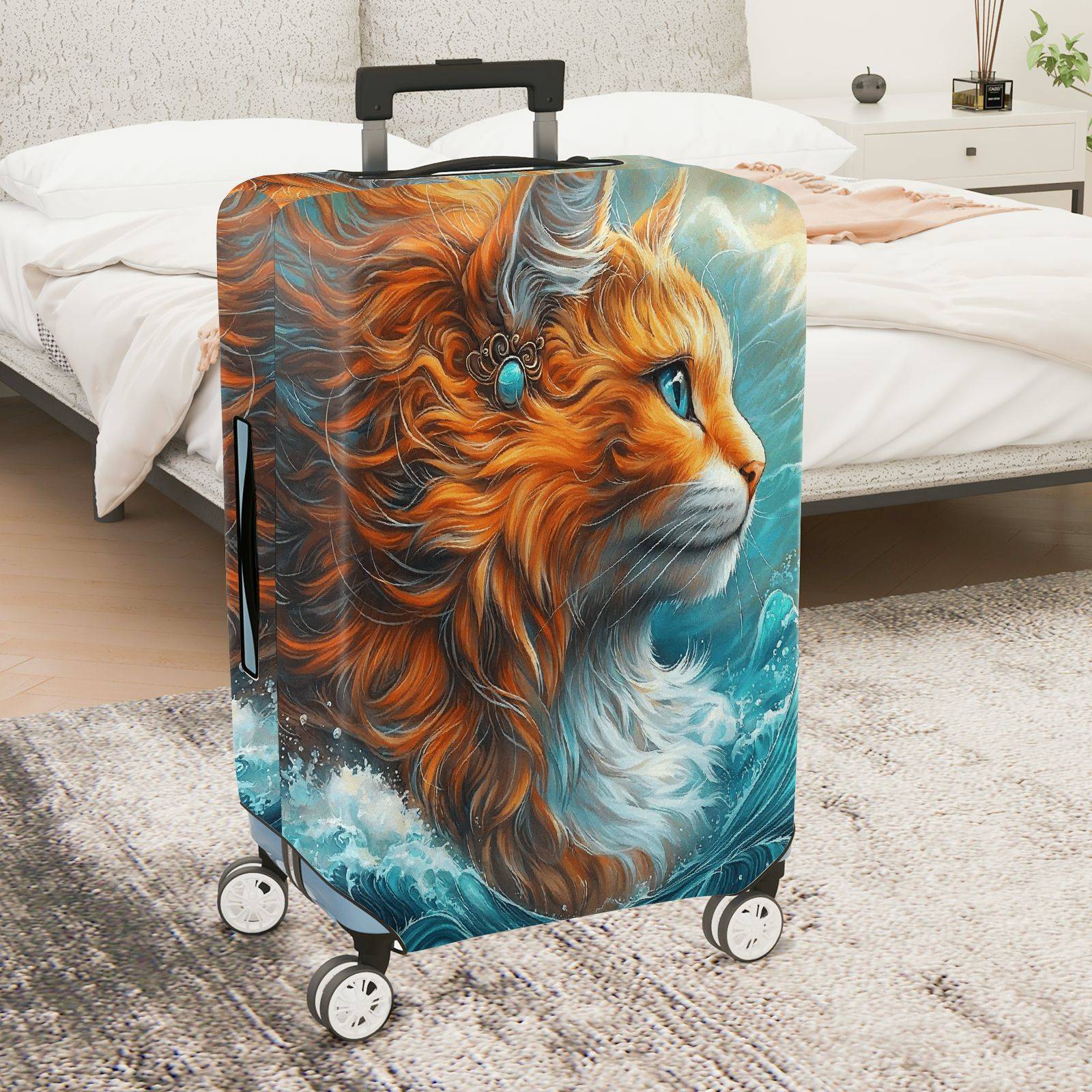 1-Piece Artistic Cat Ocean Jewel Abstract Fantasy  Suitcase Luggage Cover, Stretch Protective Sleeve
