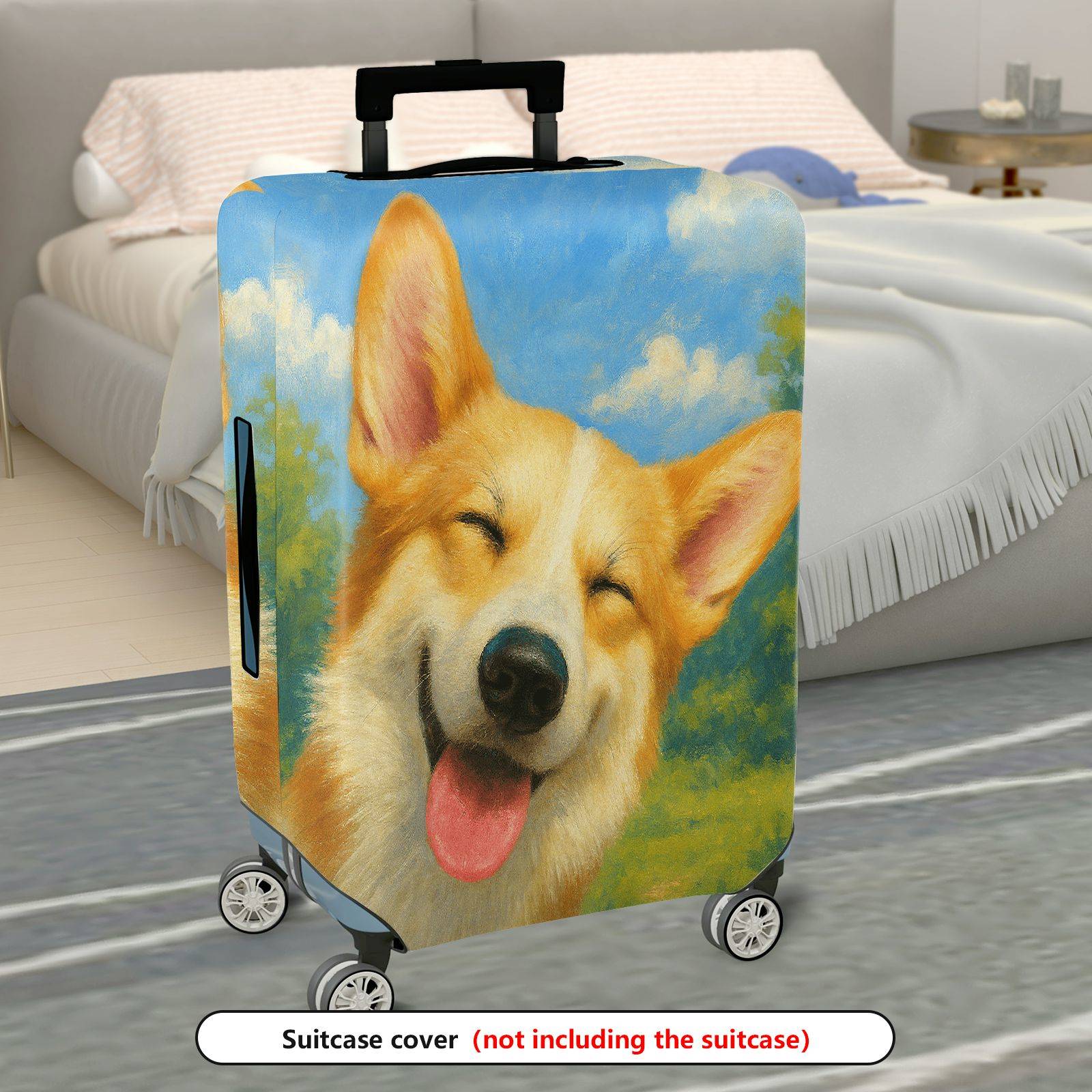 1-Piece Dog Painting Art Cute Smiling Nature Colorful  Suitcase Luggage Cover, Stretch Protective Sleeve