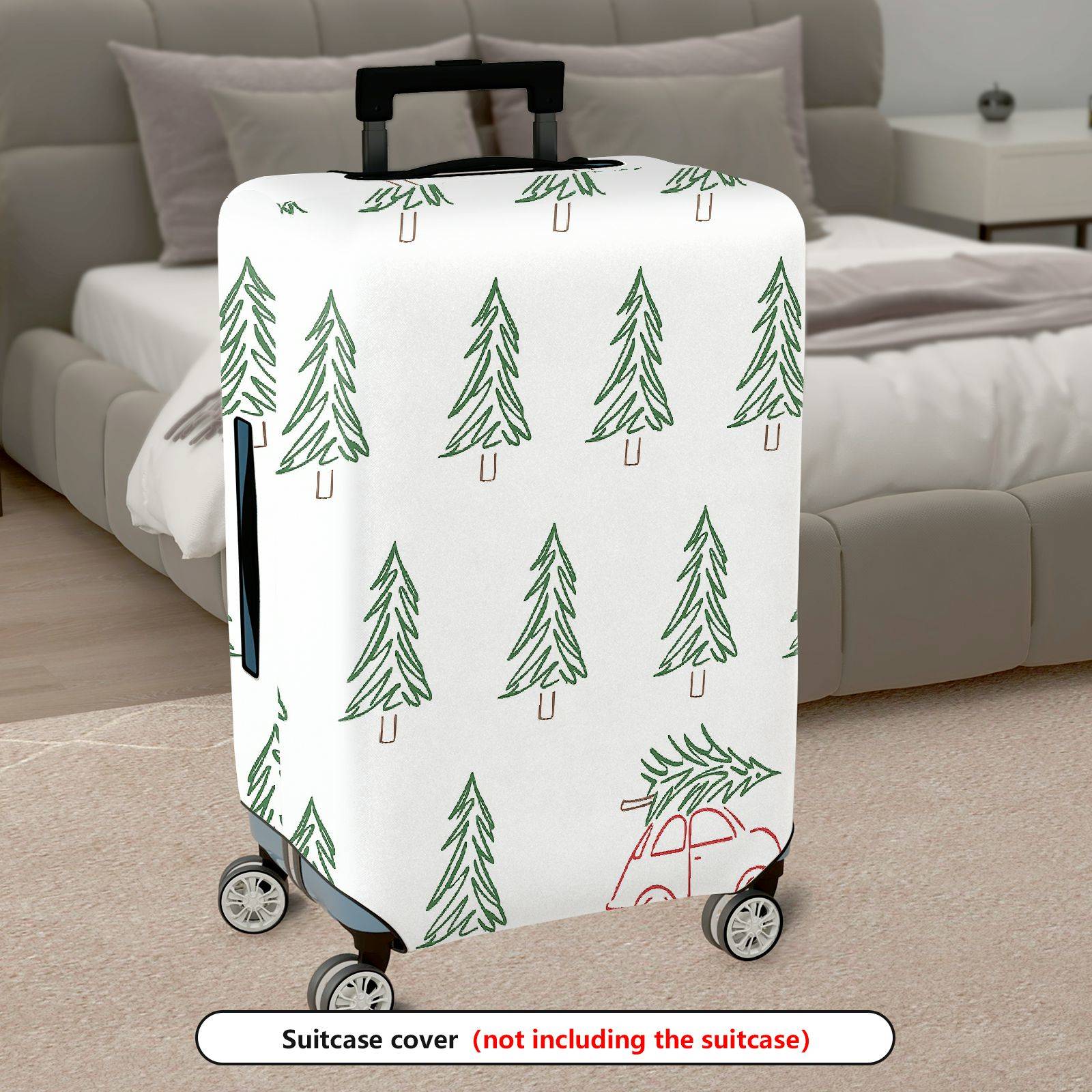 1-Piece Green Pine Tree Forest Car Holiday  Suitcase Luggage Cover, Stretch Protective Sleeve