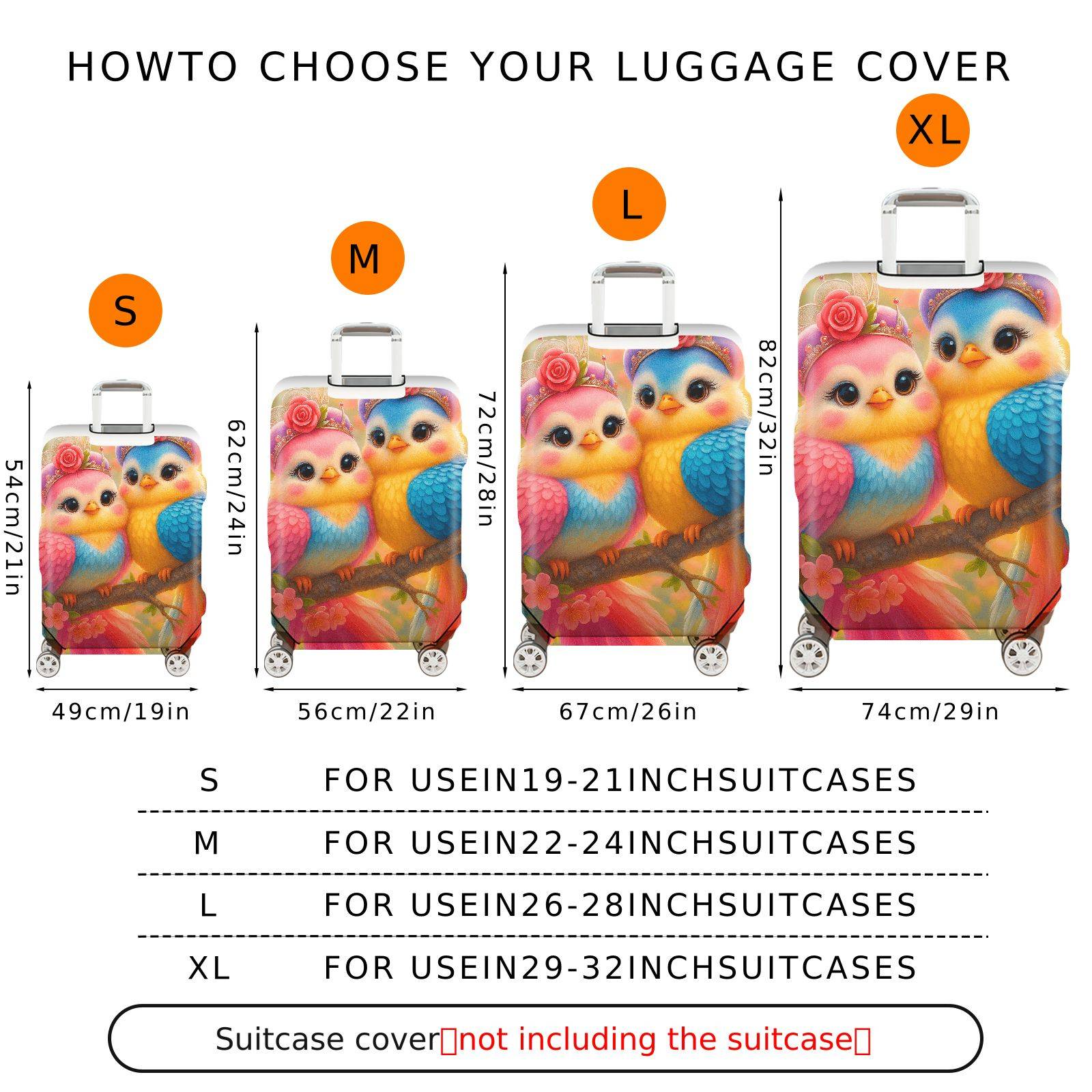 1-Piece Colorful Bird Floral Nature Artistic Cute  Suitcase Luggage Cover, Stretch Protective Sleeve