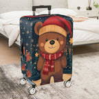 1-Piece Bear Christmas Winter Holiday Festive Cute  Suitcase Luggage Cover, Stretch Protective Sleeve
