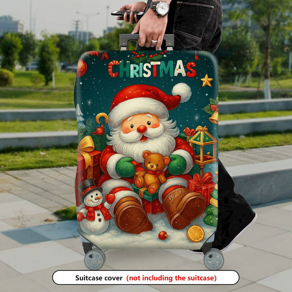 1-Piece Christmas Santa Snowman Holiday Gift Tree  Suitcase Luggage Cover, Stretch Protective Sleeve