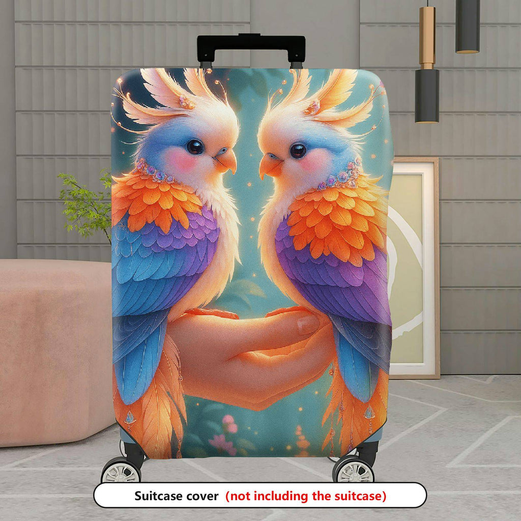1-Piece Painted Feather Parrot Floral Abstract  Suitcase Luggage Cover, Stretch Protective Sleeve
