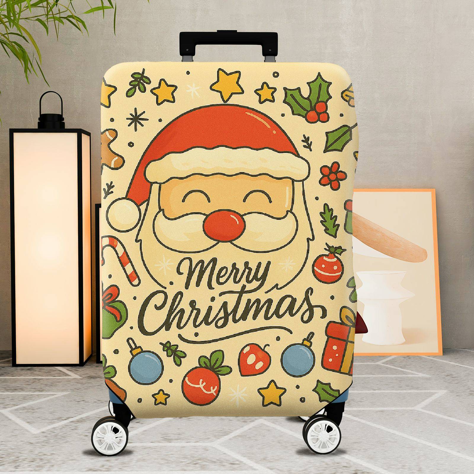 1-Piece Santa Gingerbread Candy Cane Christmas Holiday Gift  Suitcase Luggage Cover, Stretch Protective Sleeve