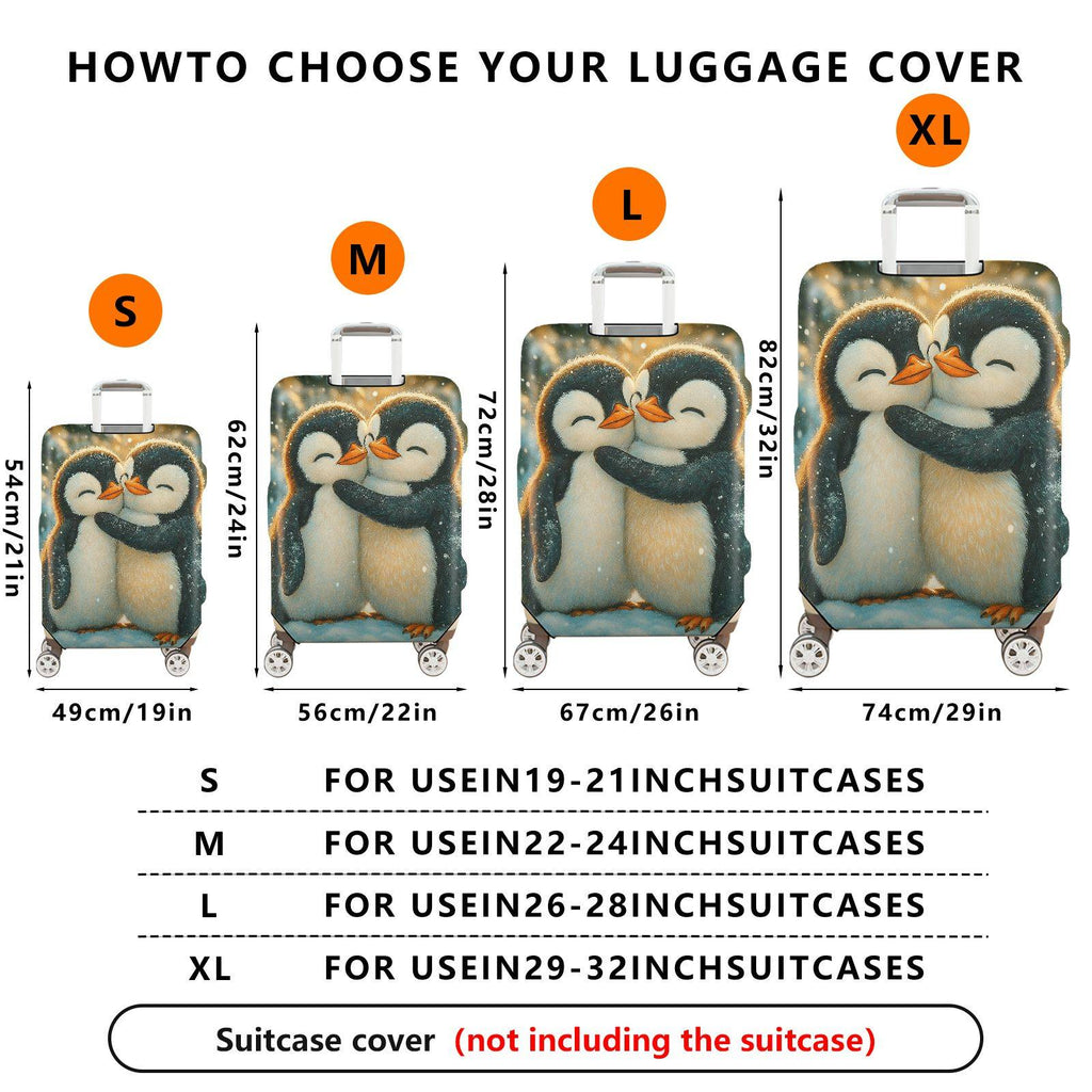 1-Piece Cute Penguin Winter Snow Love Friendship Hug  Suitcase Luggage Cover, Stretch Protective Sleeve