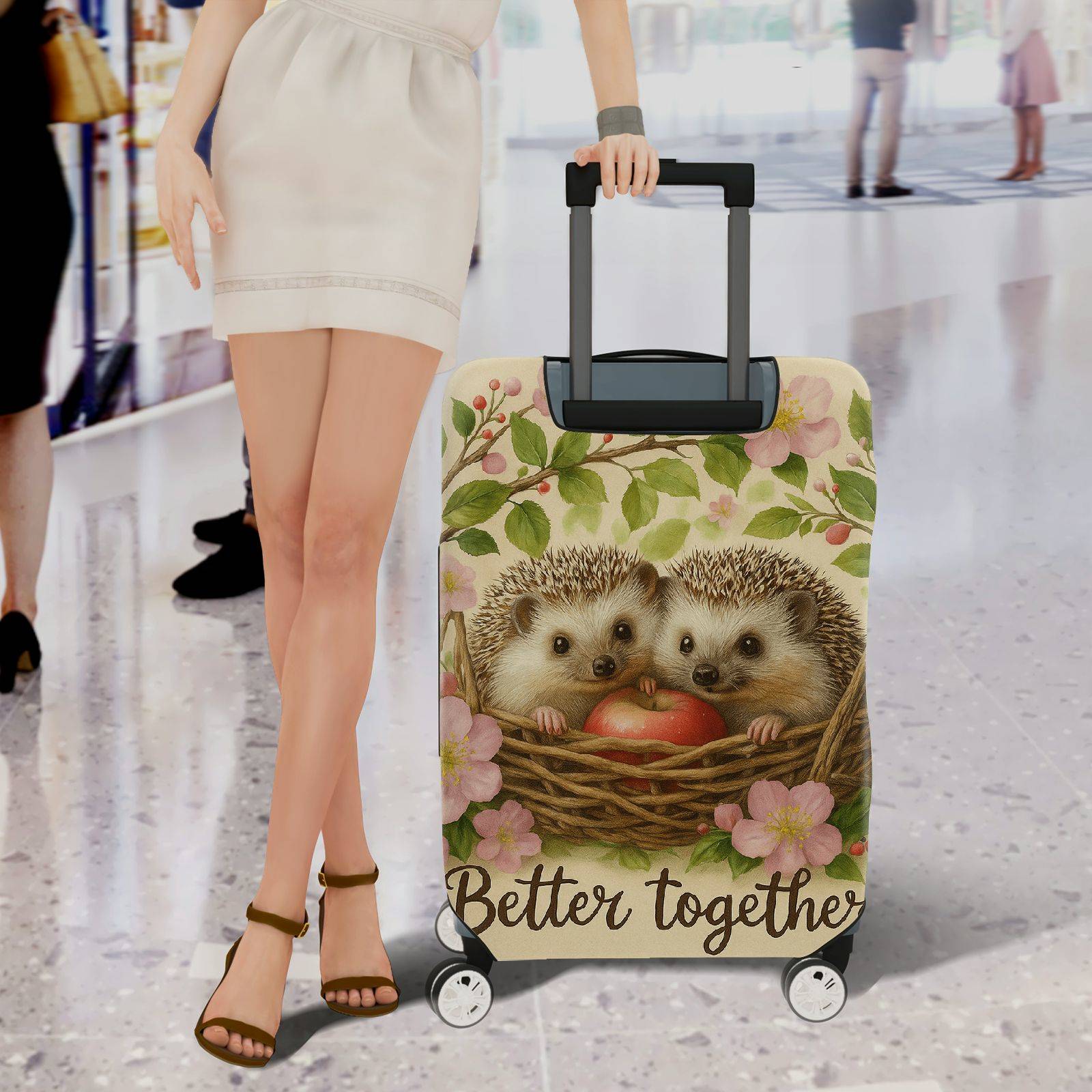 1-Piece Hedgehog Apple Floral Basket Love Cute  Suitcase Luggage Cover, Stretch Protective Sleeve