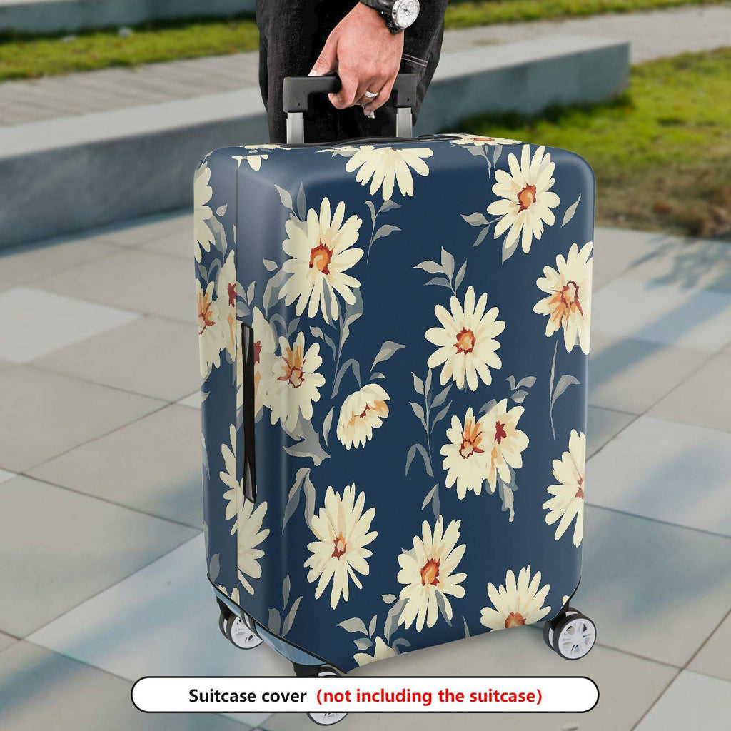 1-Piece Floral Daisy Pattern Blue Luggage  Suitcase Luggage Cover, Stretch Protective Sleeve