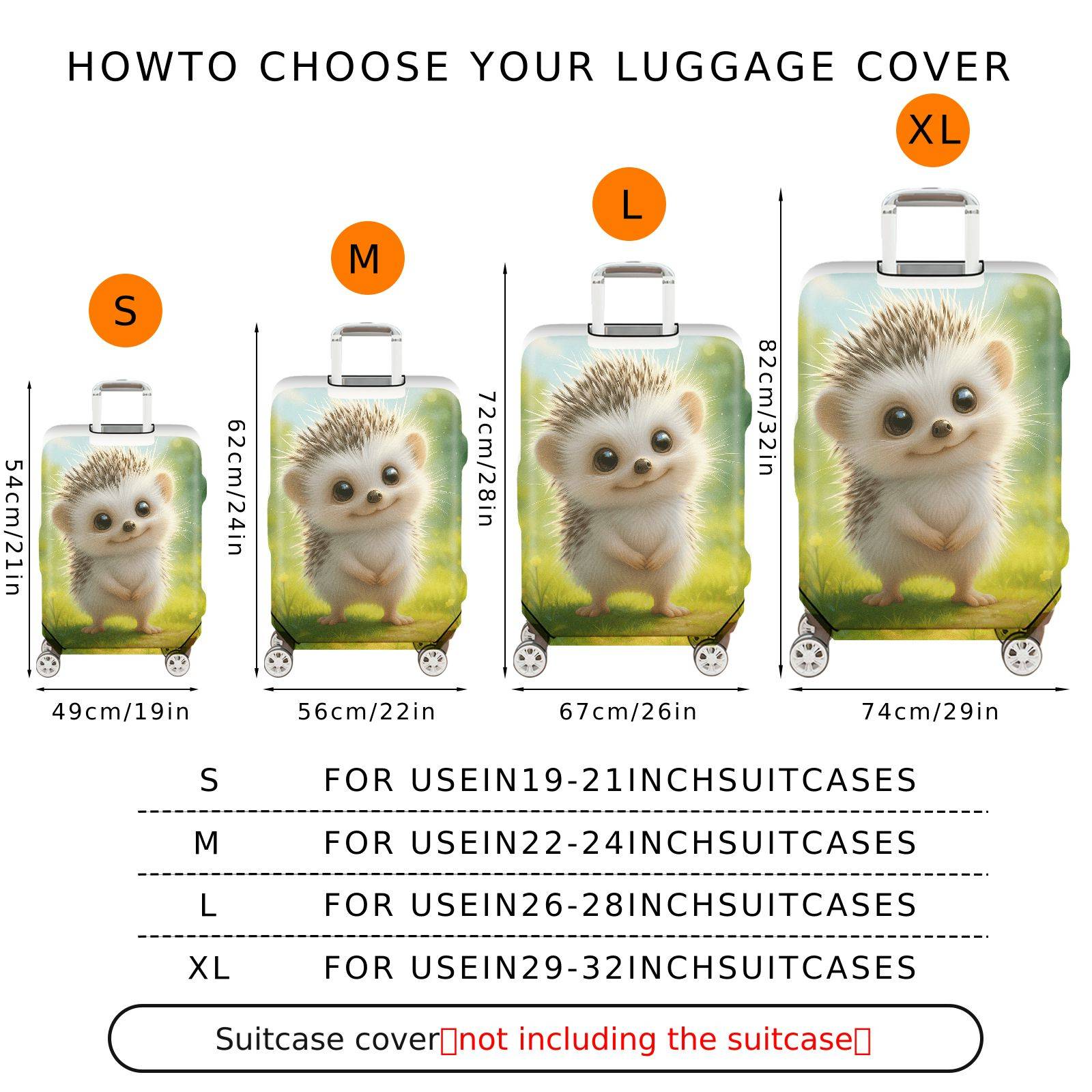 1-Piece Cute Hedgehog Animal Nature  Fun  Suitcase Luggage Cover, Stretch Protective Sleeve
