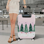1-Piece Christmas Tree Snow Stars Pink Green Winter Holiday  Suitcase Luggage Cover, Stretch Protective Sleeve